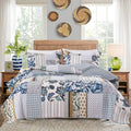 Queen Quilt Set Reversible 3-Piece Patchwork Coverlet - Lightweight