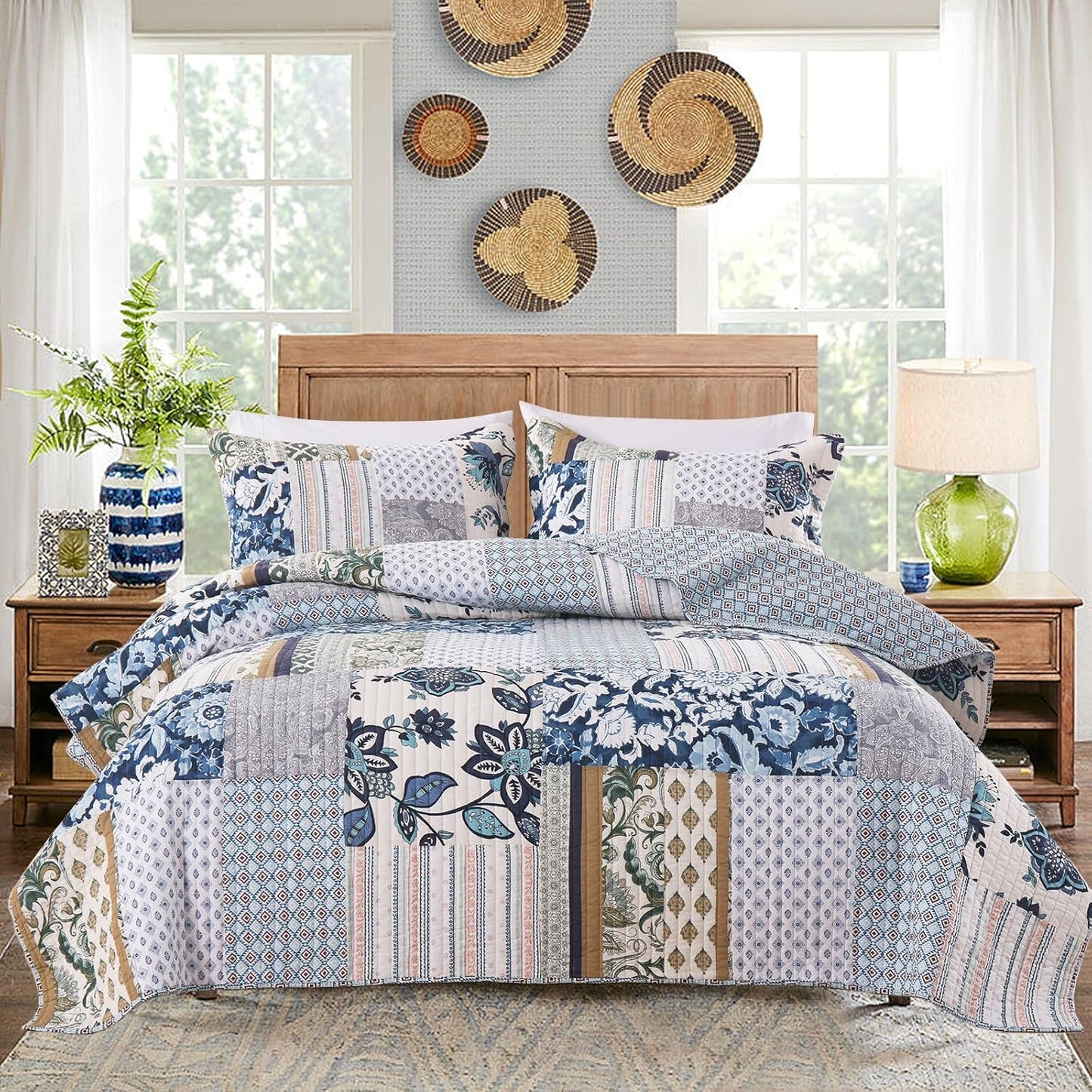 Yvooxny Queen Quilt Set Reversible Floral Lightweight Bedspread