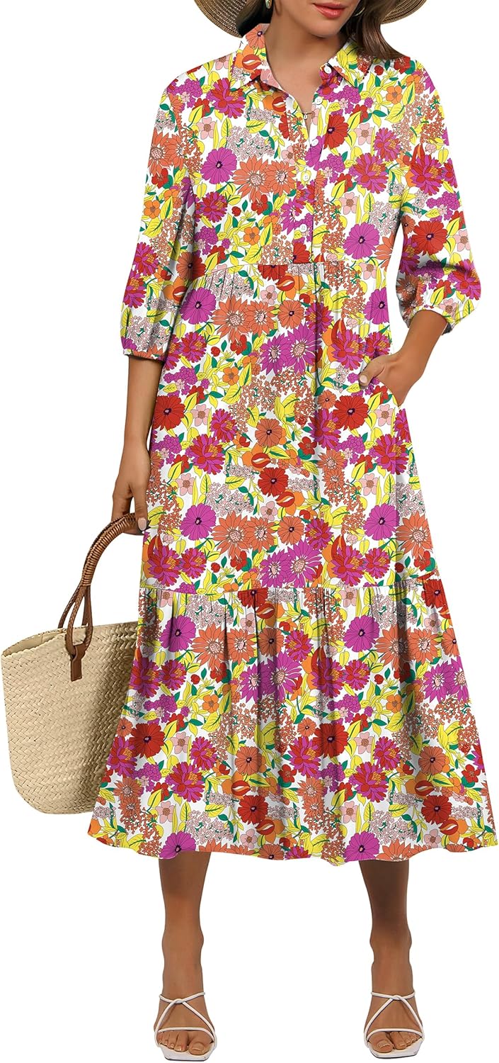 Stylish Women Summer Dress with Puff Sleeves and Floral Print