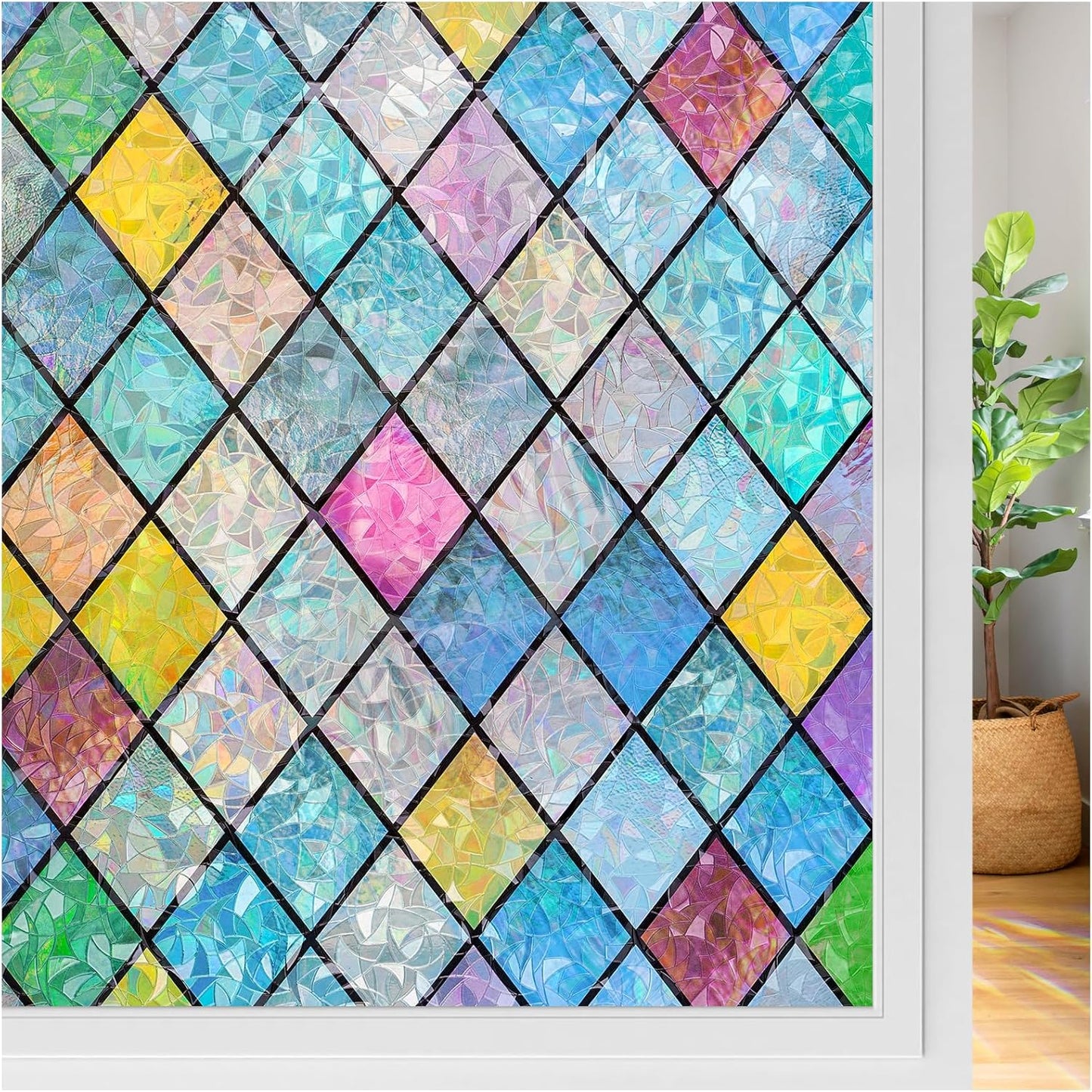 rabbitgoo Stained Glass Window Film for Colorful Privacy Decor