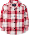 Baby Boys Long Sleeve Plaid Flannel Button Up Shirt - Soft 100% Cotton