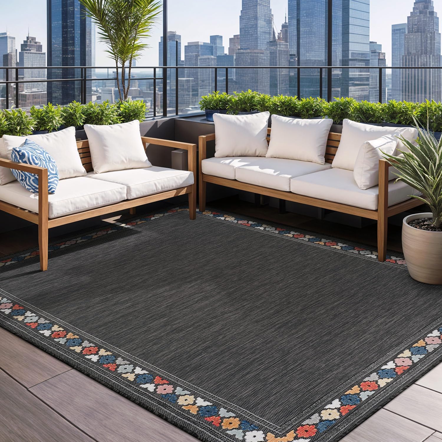 Beverly Rug Outdoor Rug 4x6 Modern Bordered Area Rug for Patio
