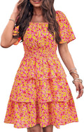 PRETTYGARDEN Floral Summer Short Dress Square Neck - Flattering Fit As