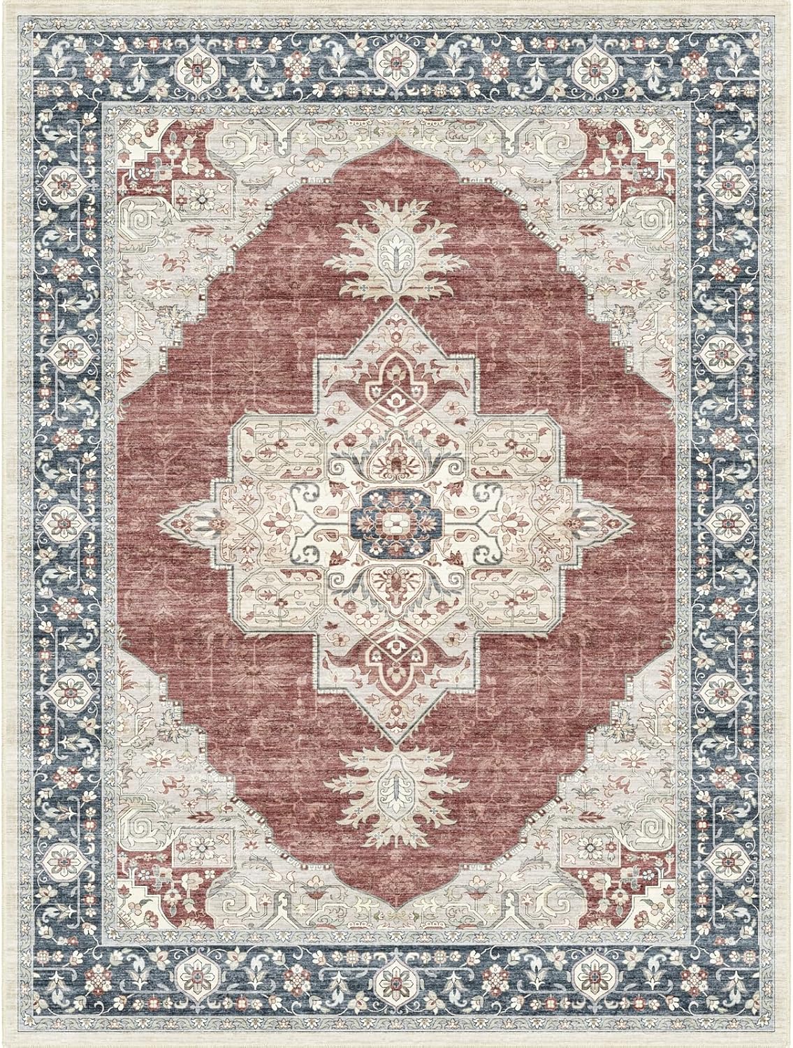 7X9 Washable Vintage Area Rug for High Traffic Areas