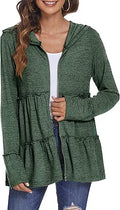 DEESHA Full Zip Up Hoodie for Women Pleated Tiered Ruffle - Casual