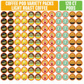 Coffee Pod Variety Packs Light Roast Sampler 120 Count - Mellow