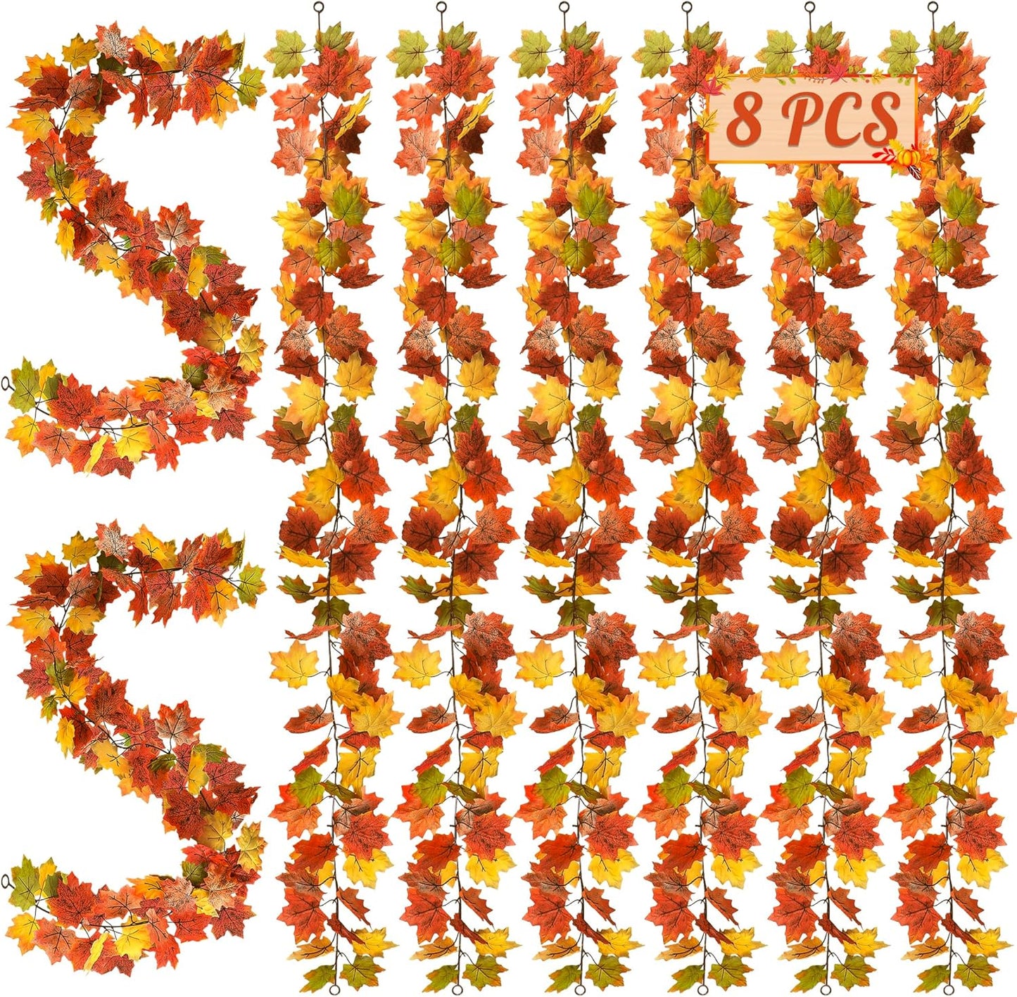 Maple Leaf Garland for Fall Decor - 8 Pack 47.2 FT Length