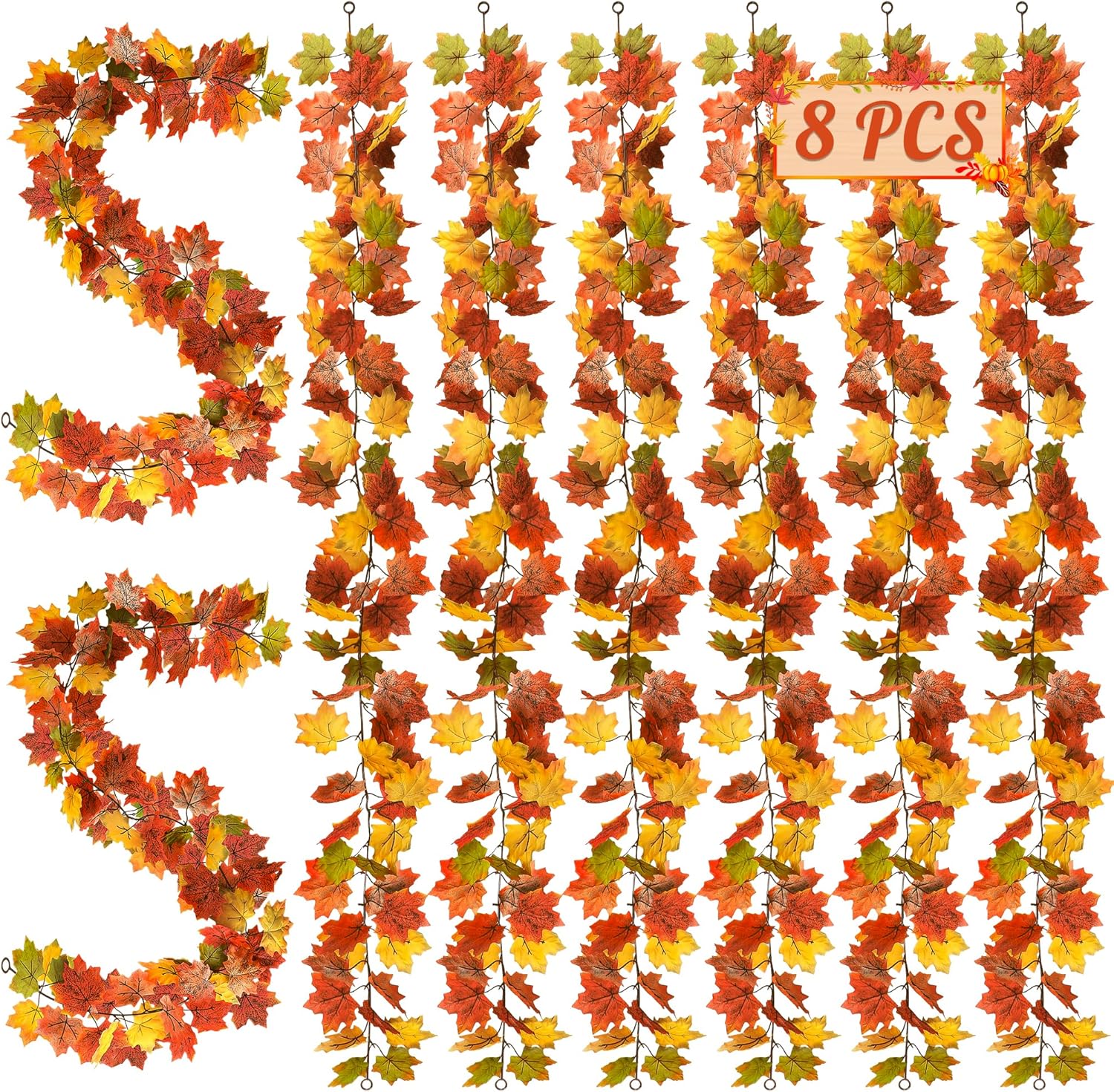 Maple Leaf Garland for Fall Decor - 8 Pack 47.2 FT Length