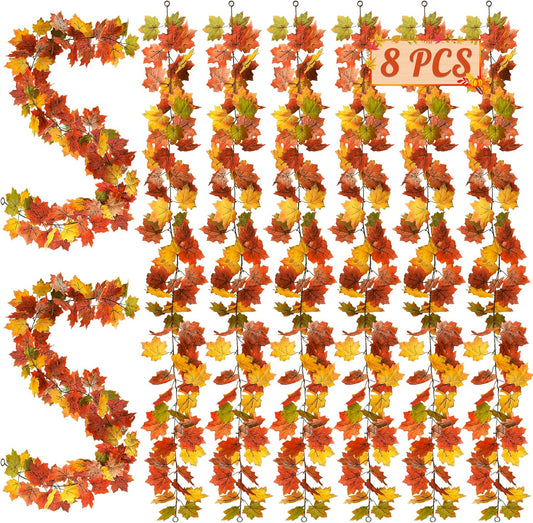 Maple Leaf Garland for Fall Decor - 8 Pack 47.2 FT Length