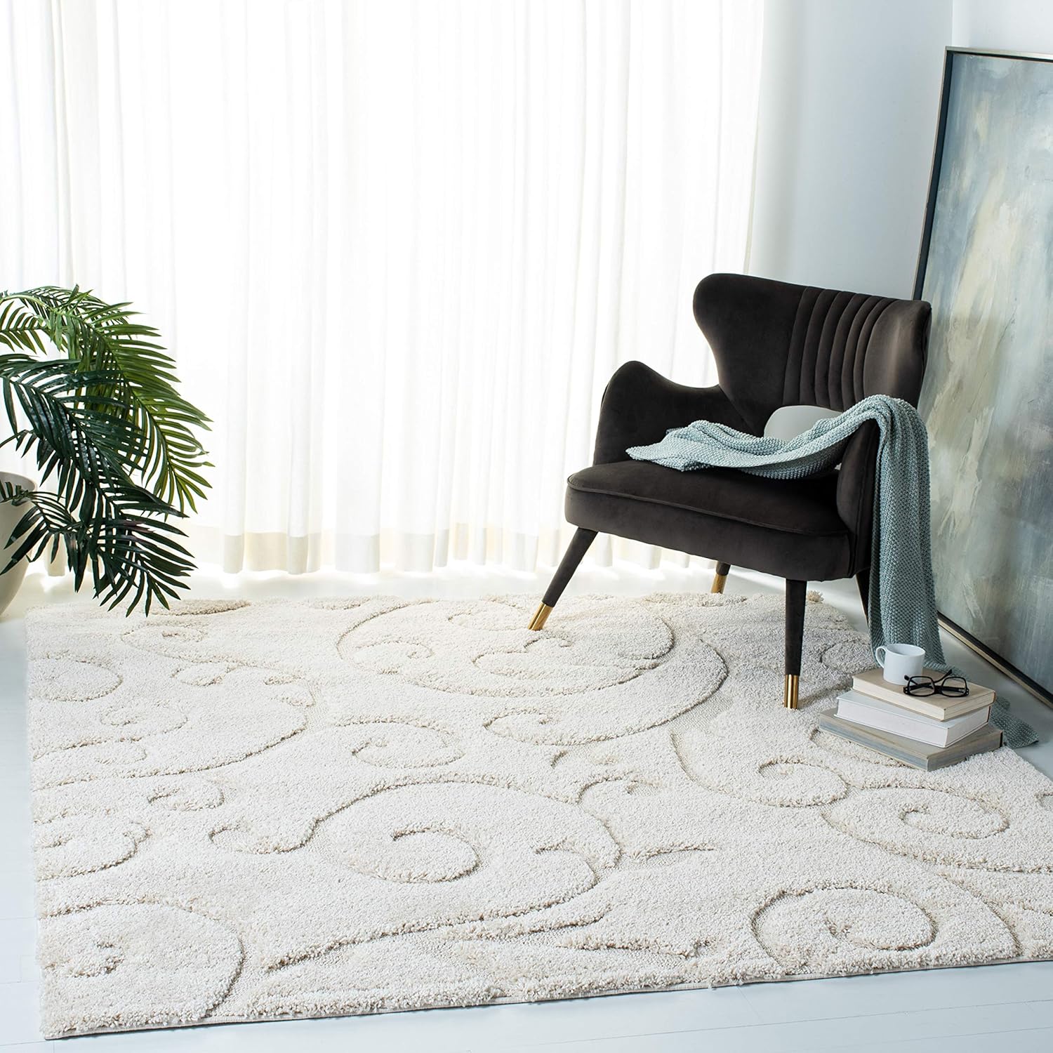 SAFAVIEH Florida Shag Collection Area Rug - 11ft Square, Creme