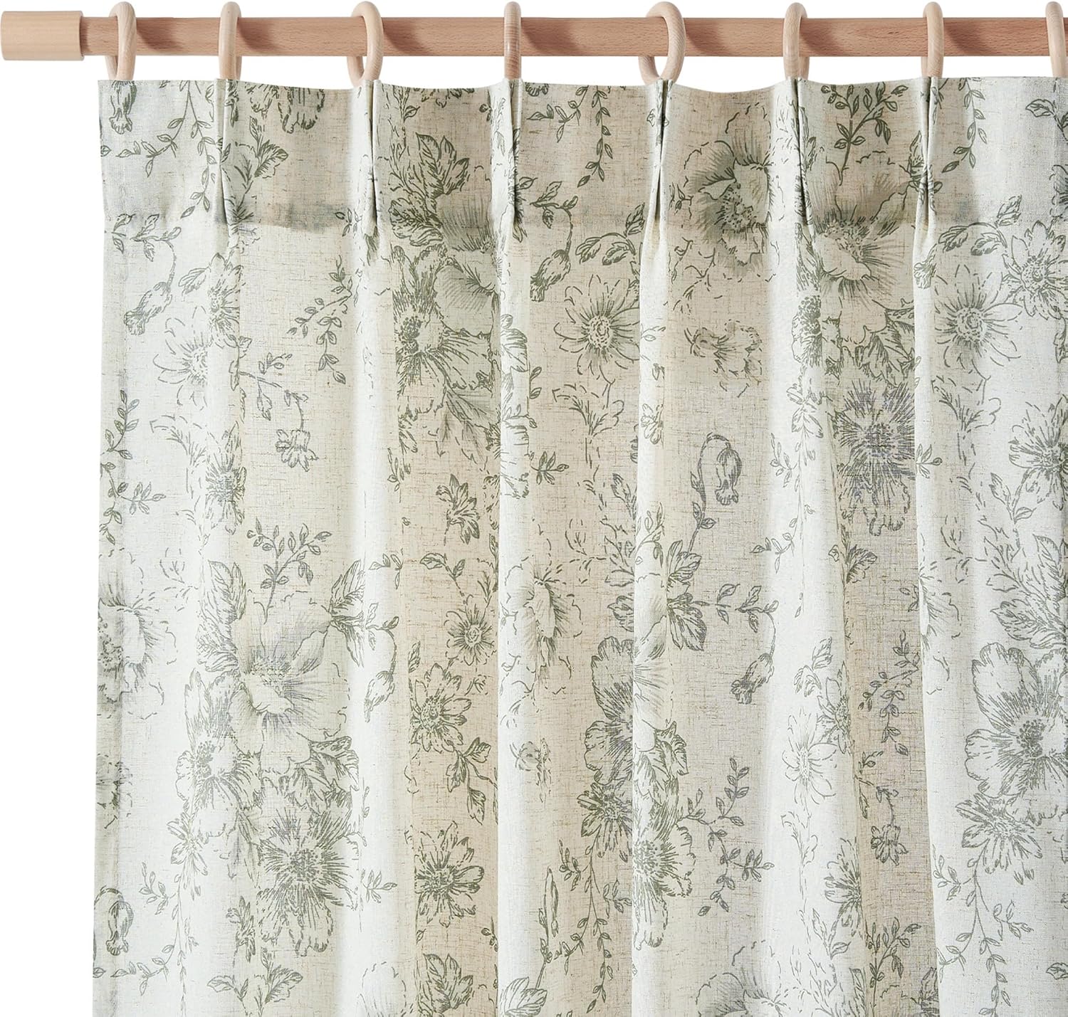 Pinch Pleated Floral Linen Blend Curtains for Elegant Homes