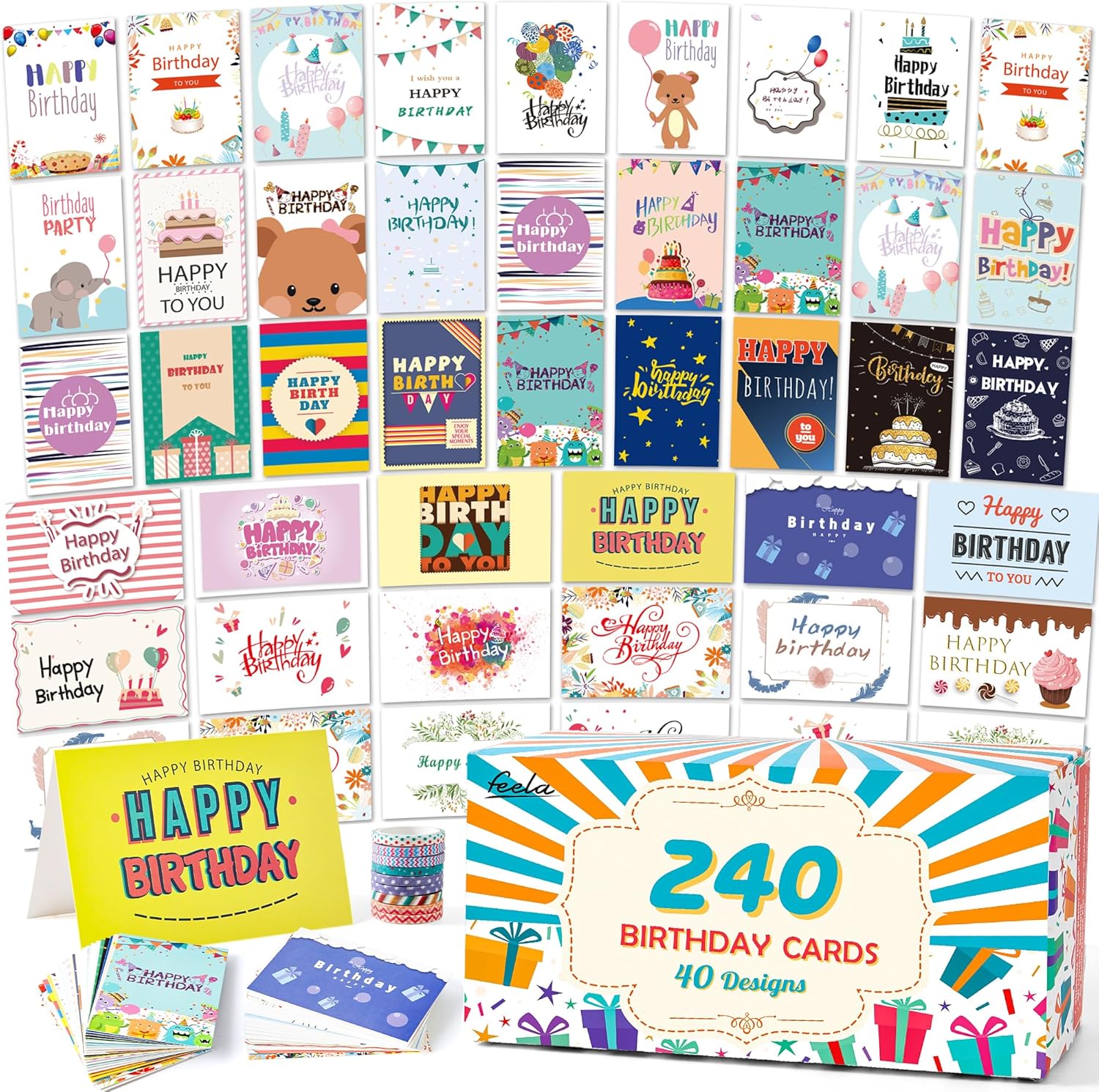 feela Birthday Cards Bulk 240 Pack for Every Celebration