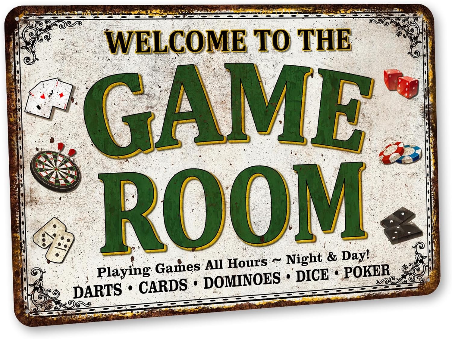 Game Room Sign Green Decor for Family Room and Man Cave