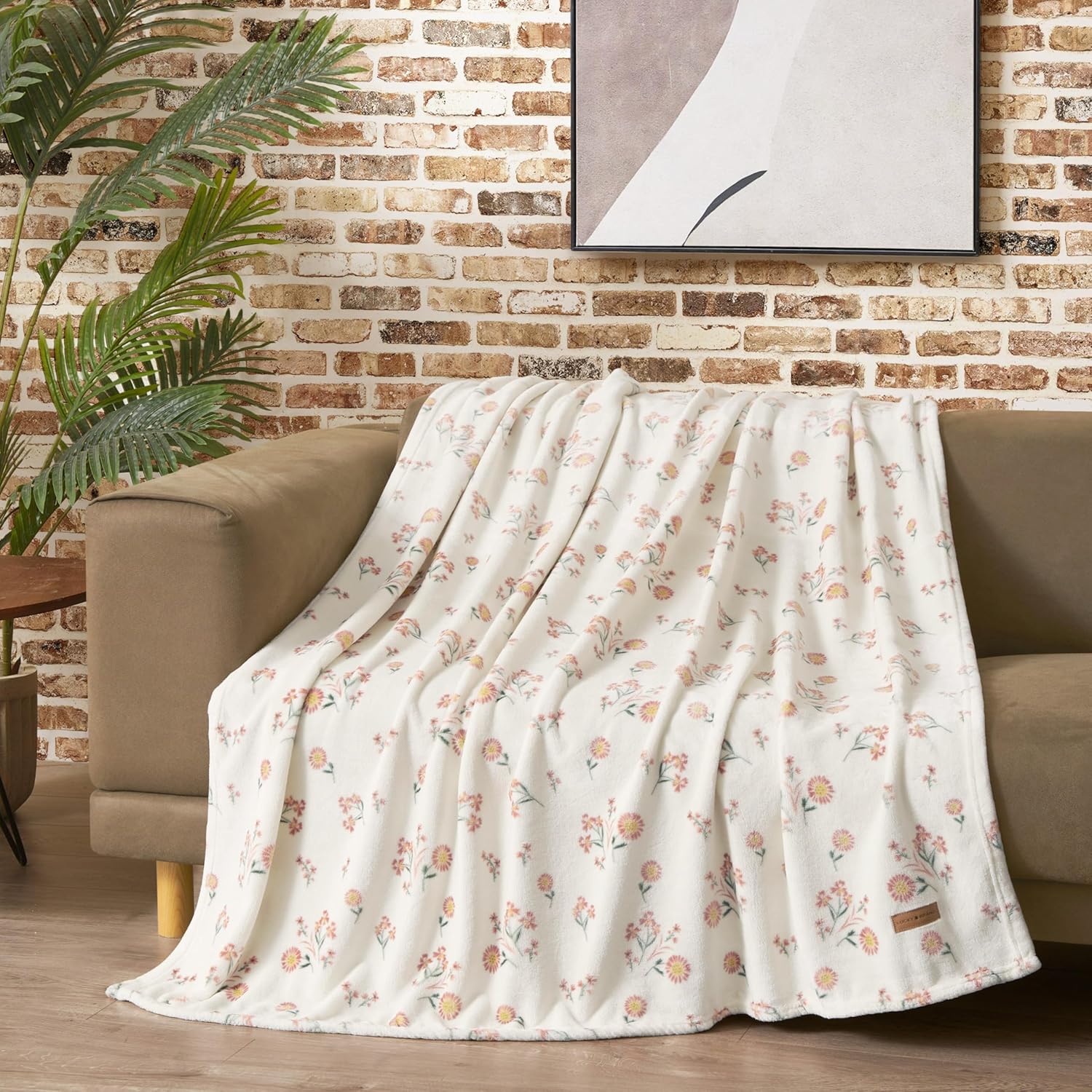 Lucky Brand Daisy Ivory Floral Cozy Plush Blanket for Comfort