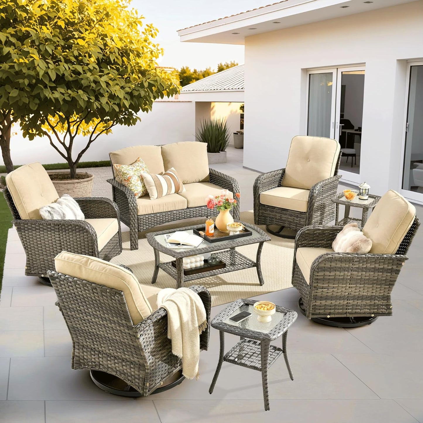 ovios 8 Pieces Patio Furniture Set with Swivel Chairs and Table