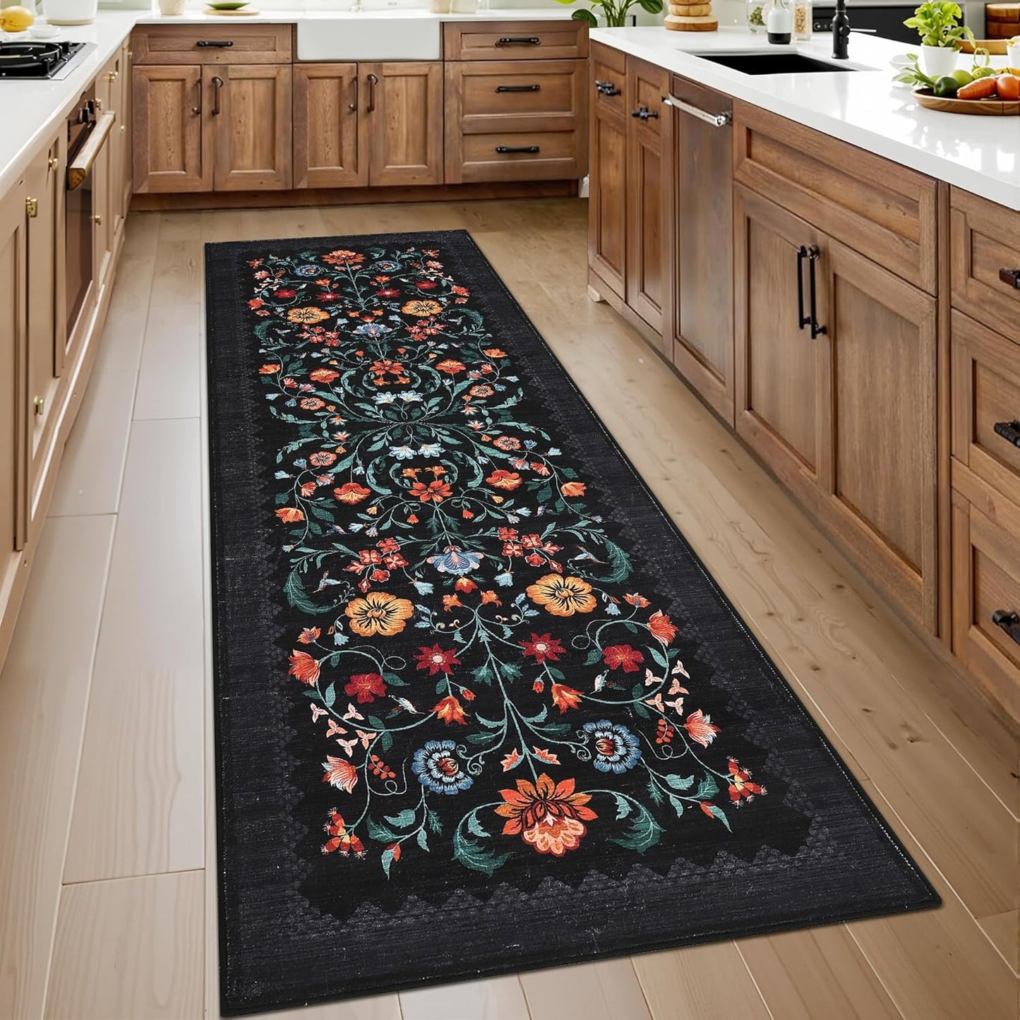 Floral Vintage Boho Runner Rug 2.5x8 for Hallways & Kitchens