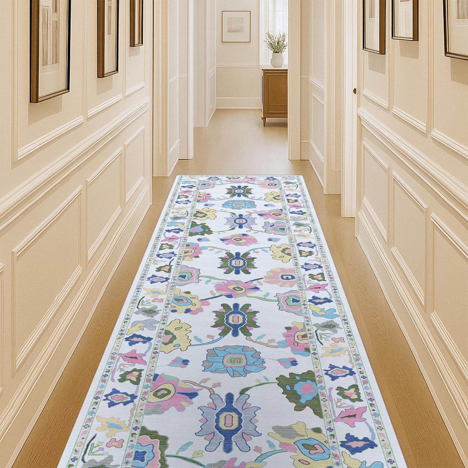 Colorful Oushak Runner Rug for Hallway and Entryway Spaces