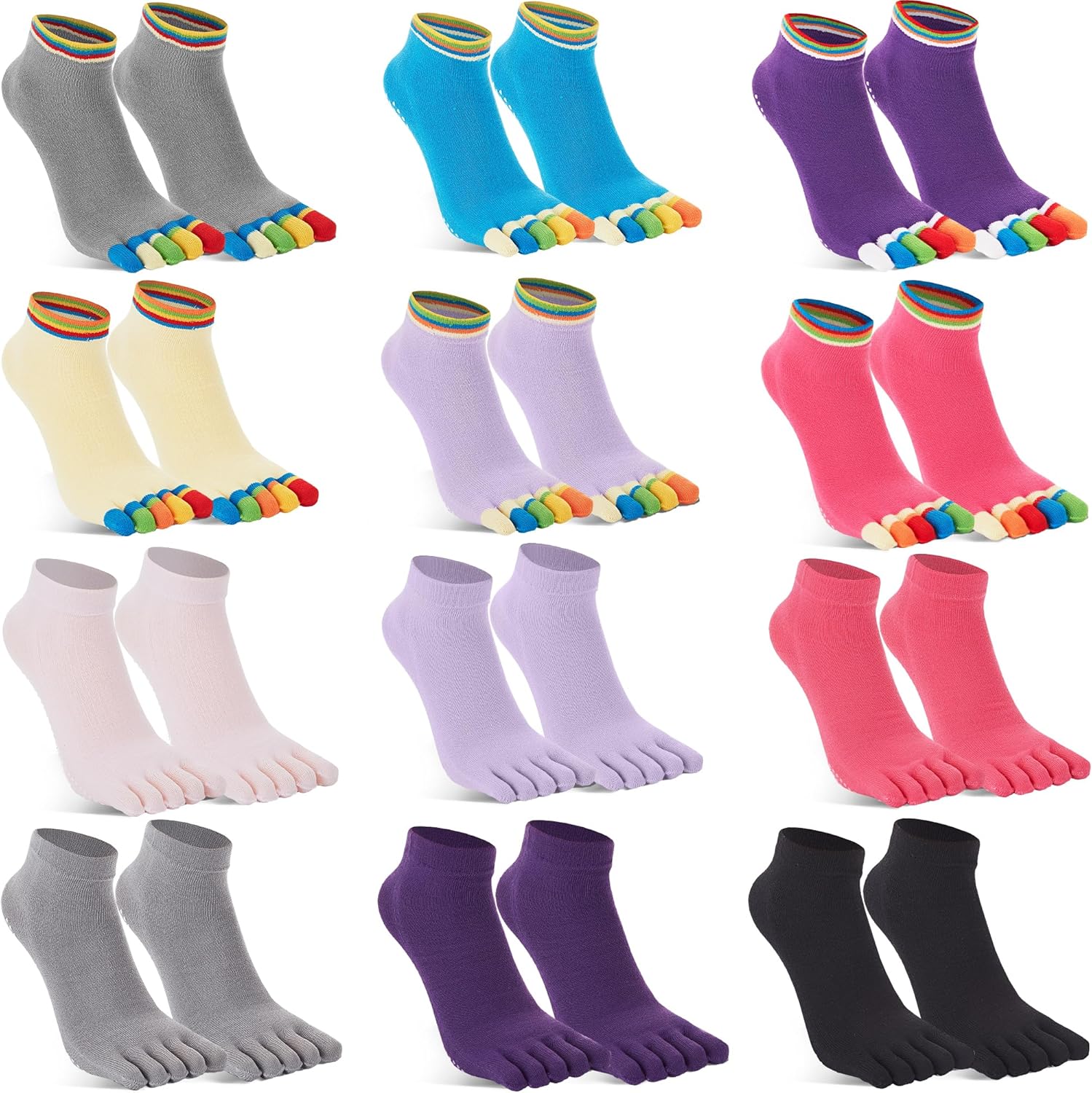Non-Slip Grippy Toe Socks 6 Pairs for Yoga Pilates Barre