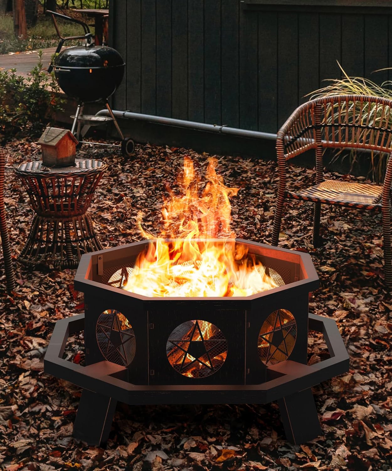 43 Inch Outdoor Fire Pit with Cooking Grill for Bonfire Fun