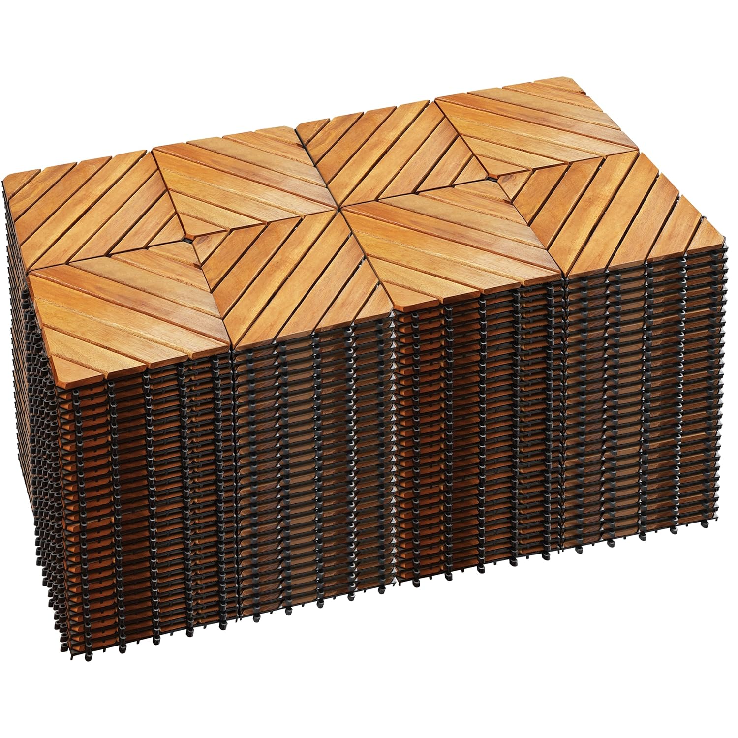 PrimeZone 216 PCS Solid Acacia Wood Interlocking Deck Tiles