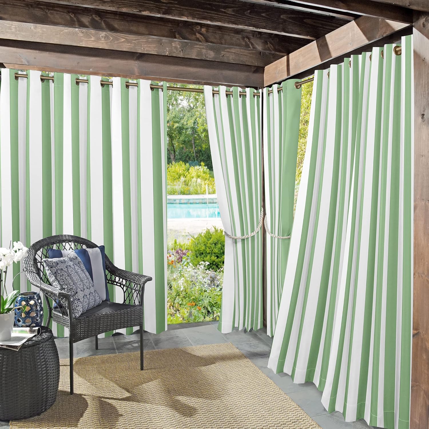 Sun Zero Valencia Cabana Stripe Indoor/Outdoor Curtain Panels