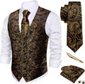 Mens Paisley V-neck Suit Vest and Tie Set - 5PCS Formal Match