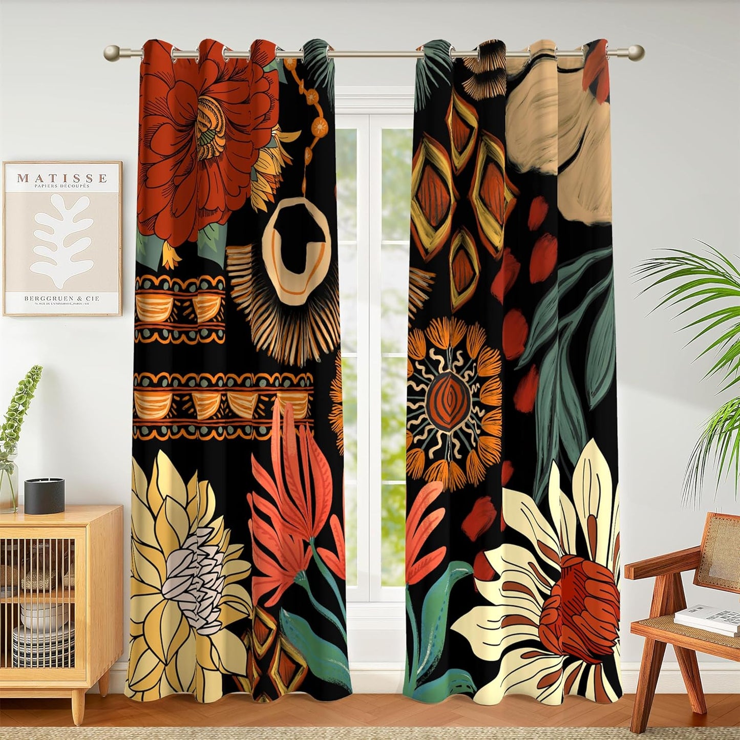 100% Blackout Boho Floral Curtains for Living Room 84 in Long