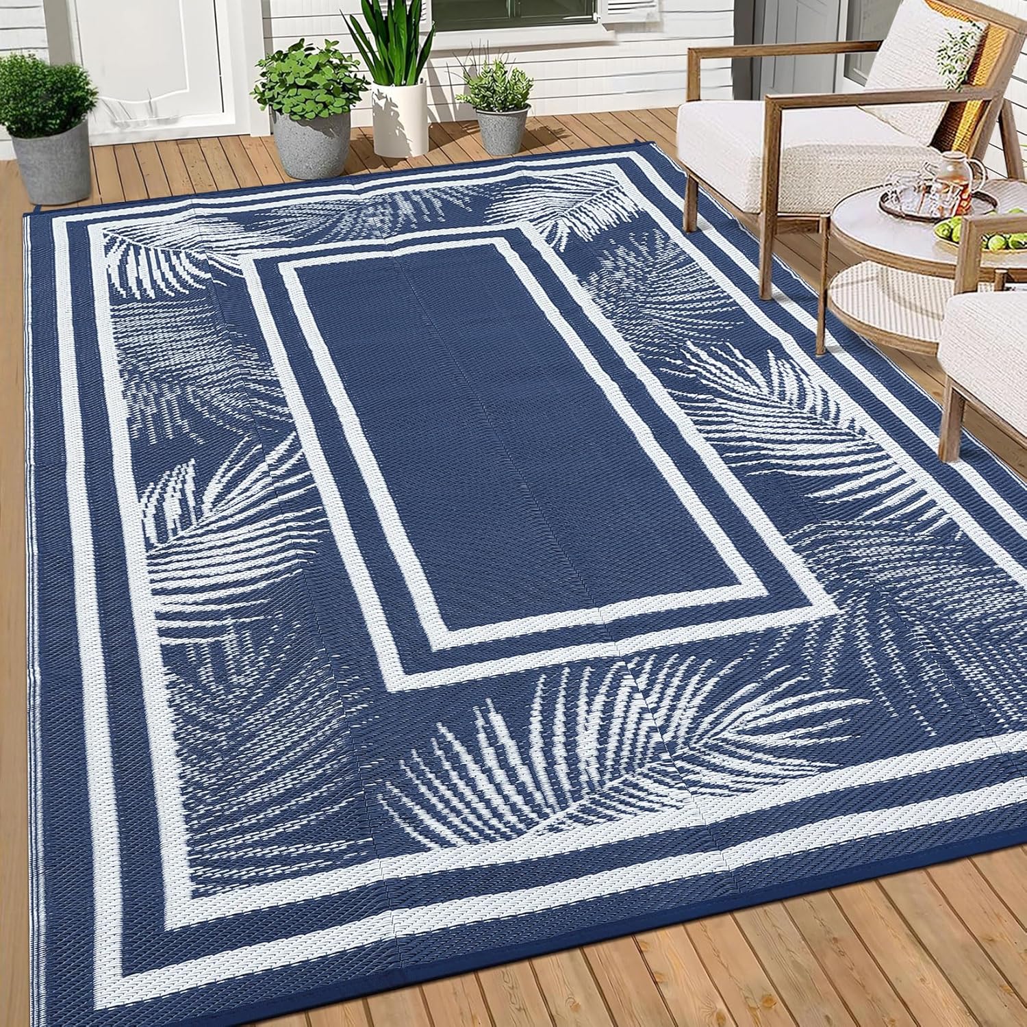 Outdoor Plastic Straw Rug 9x12 Waterproof Large Patio Rug