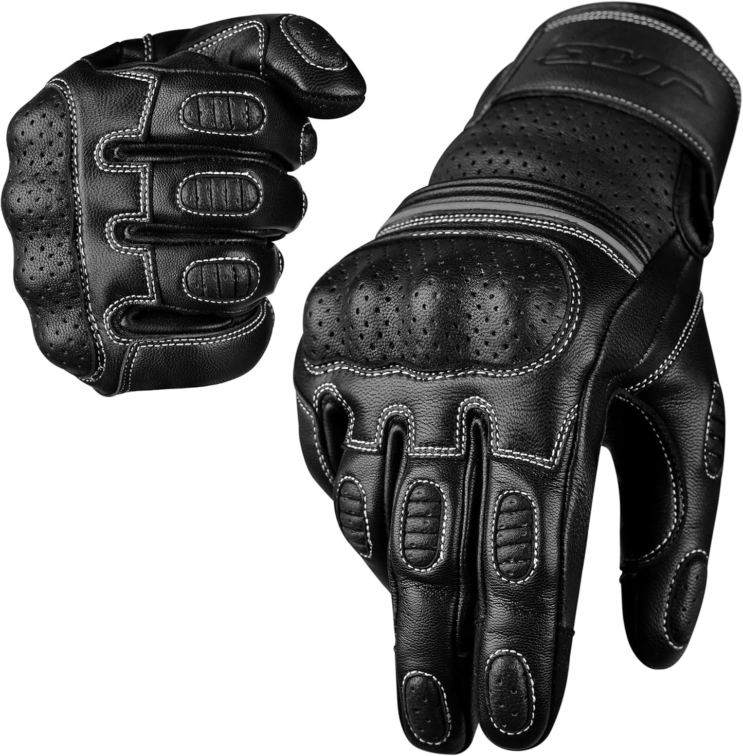 Premium Leather Motorcycle Gloves with Knuckle Protection