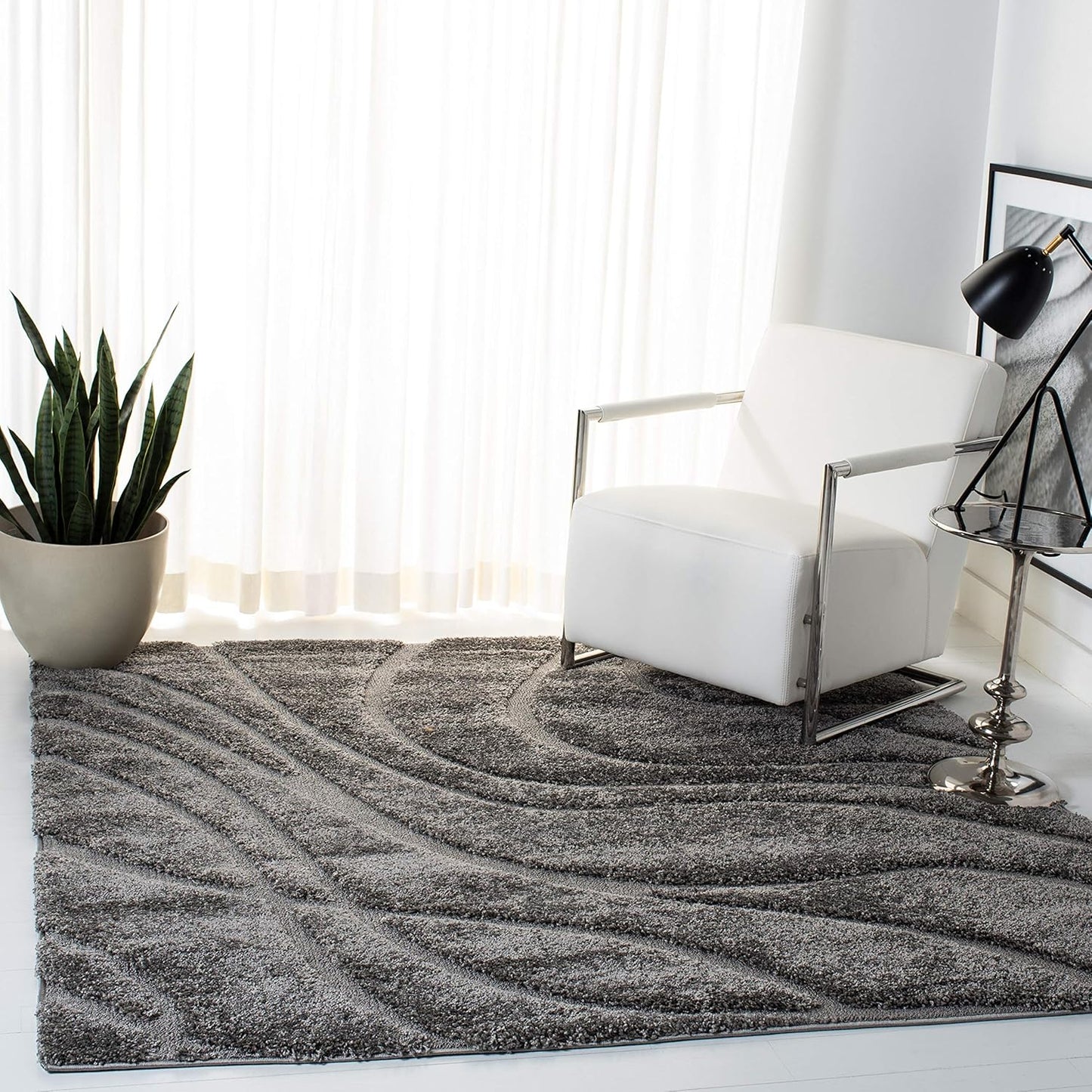 SAFAVIEH Florida Shag Collection Area Rug - Cozy 5ft Square Grey