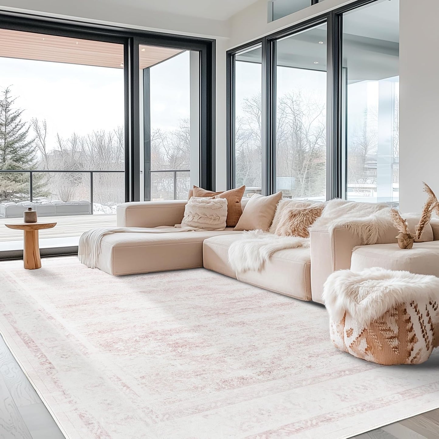 6x9 ft Area Rug Pink Boho Indoor Rug for Living Room and More