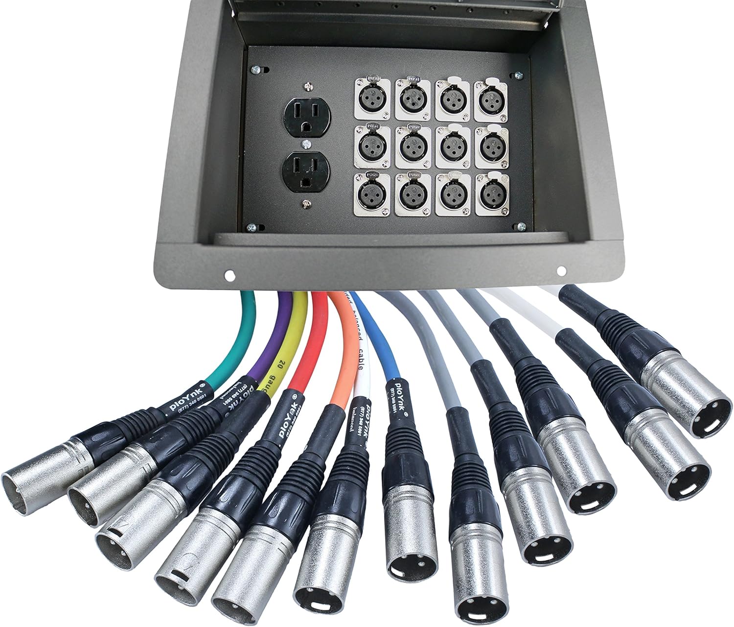 Pro Audio Stage Recessed Floor Box with 12 XLR Connections