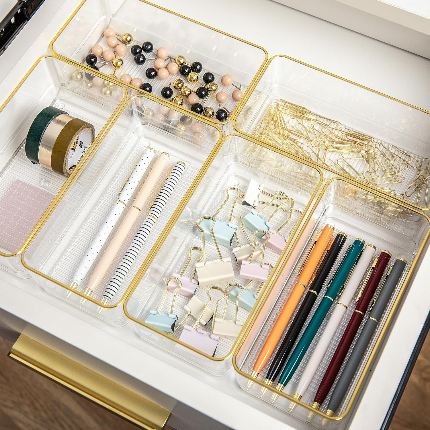 Martha Stewart Stackable Desk Organizers - Gold Trim, 6 Pack