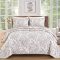 King Quilt Set Brown Bedding - Reversible Botanical Coverlet (King)