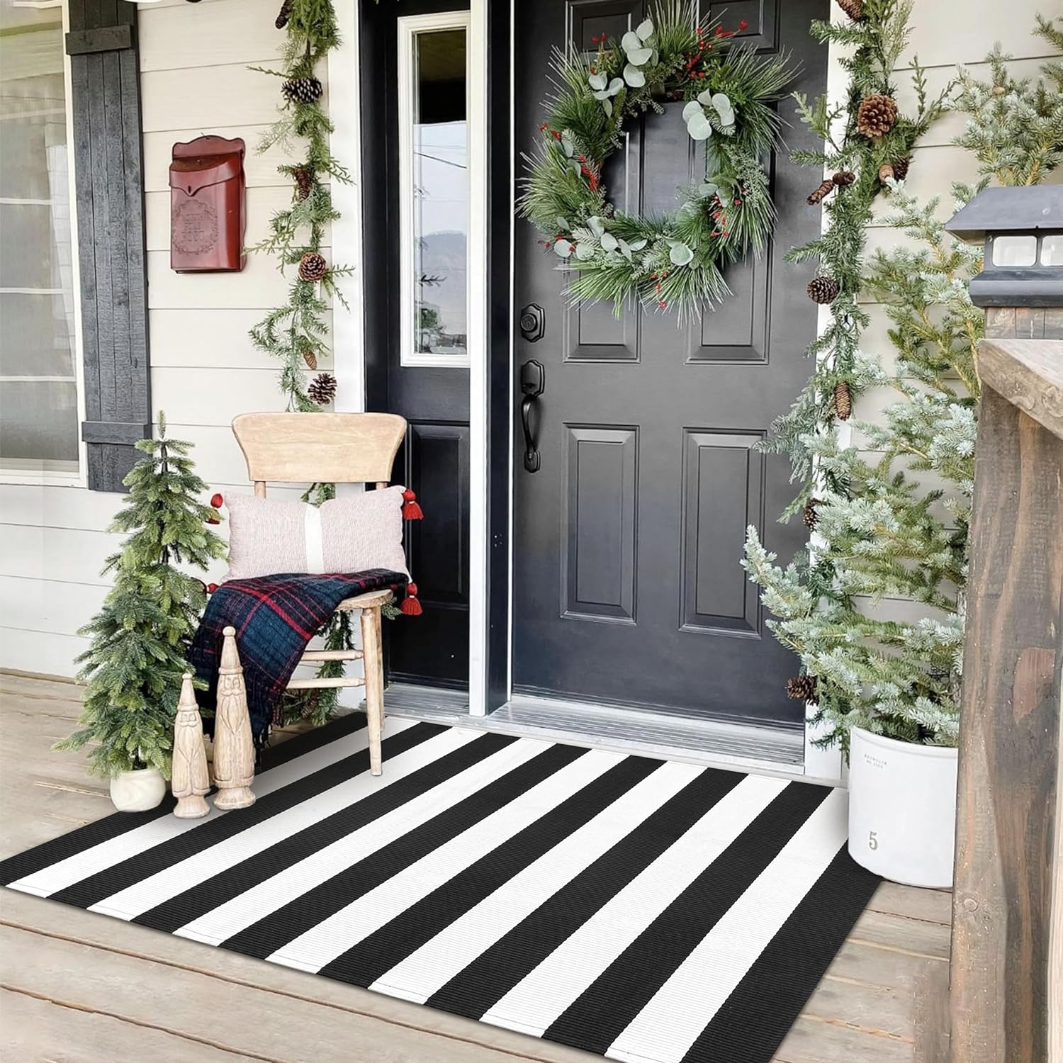 KOZYFLY Black and White Striped Area Rug for Any Space