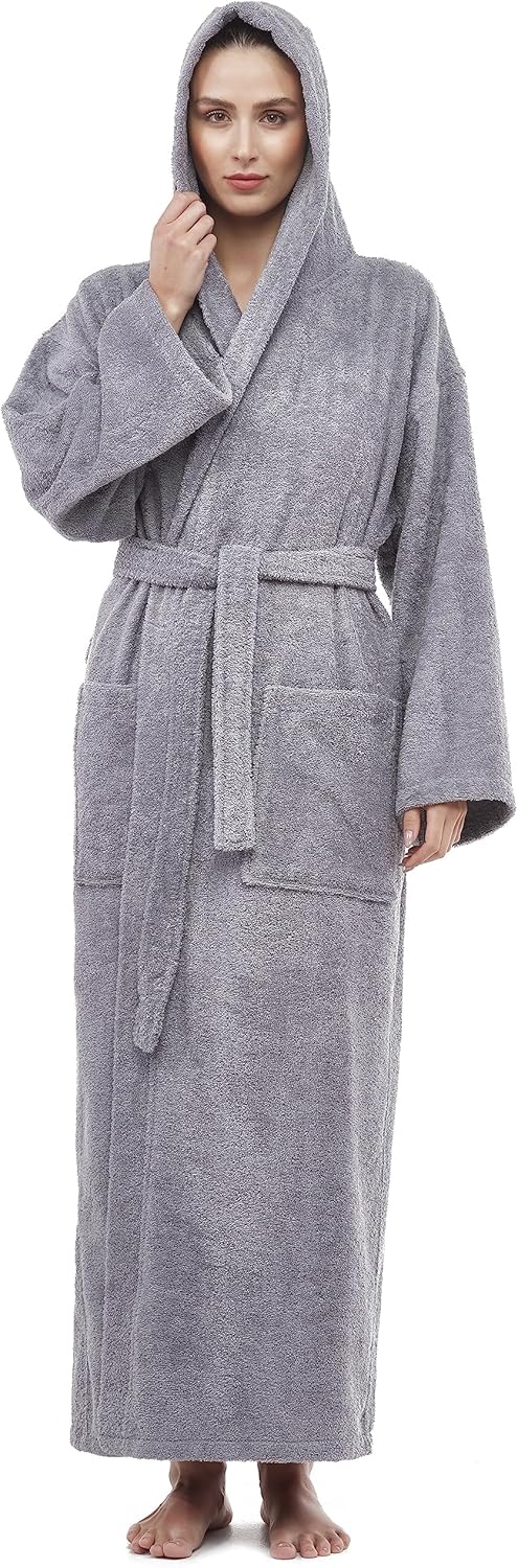 Arus Women's Hooded Classic Bathrobe in Turkish Cotton Terry