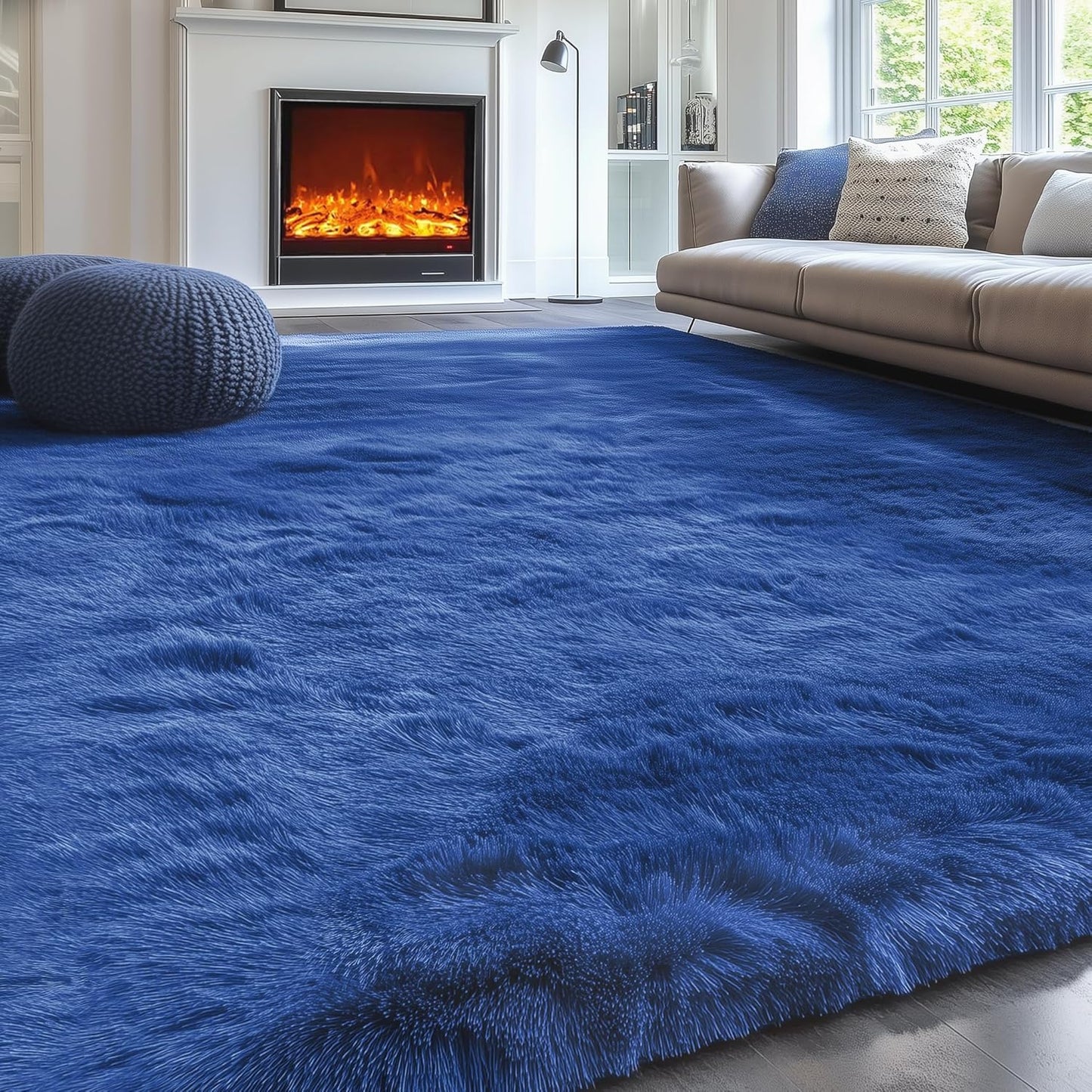 PAGISOFE Navy Blue Rug 5x8 Ft Fluffy Shag for Living Room