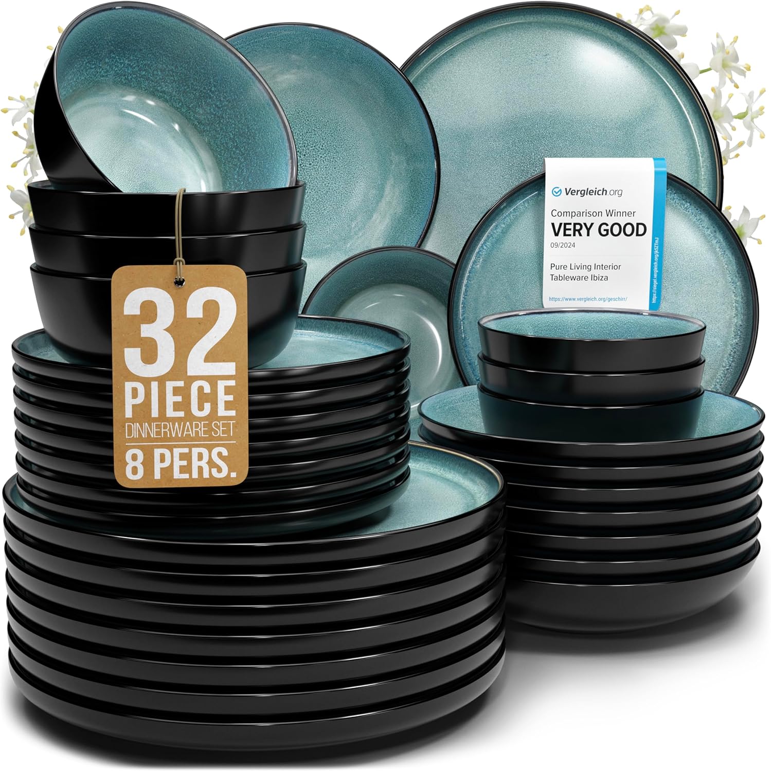 32 Piece Dinnerware Set for 8 - Modern Stoneware Dining Set