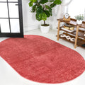 Haze Solid Low-Pile Red 6x9 Oval Area Rug - Easy-Clean Modern