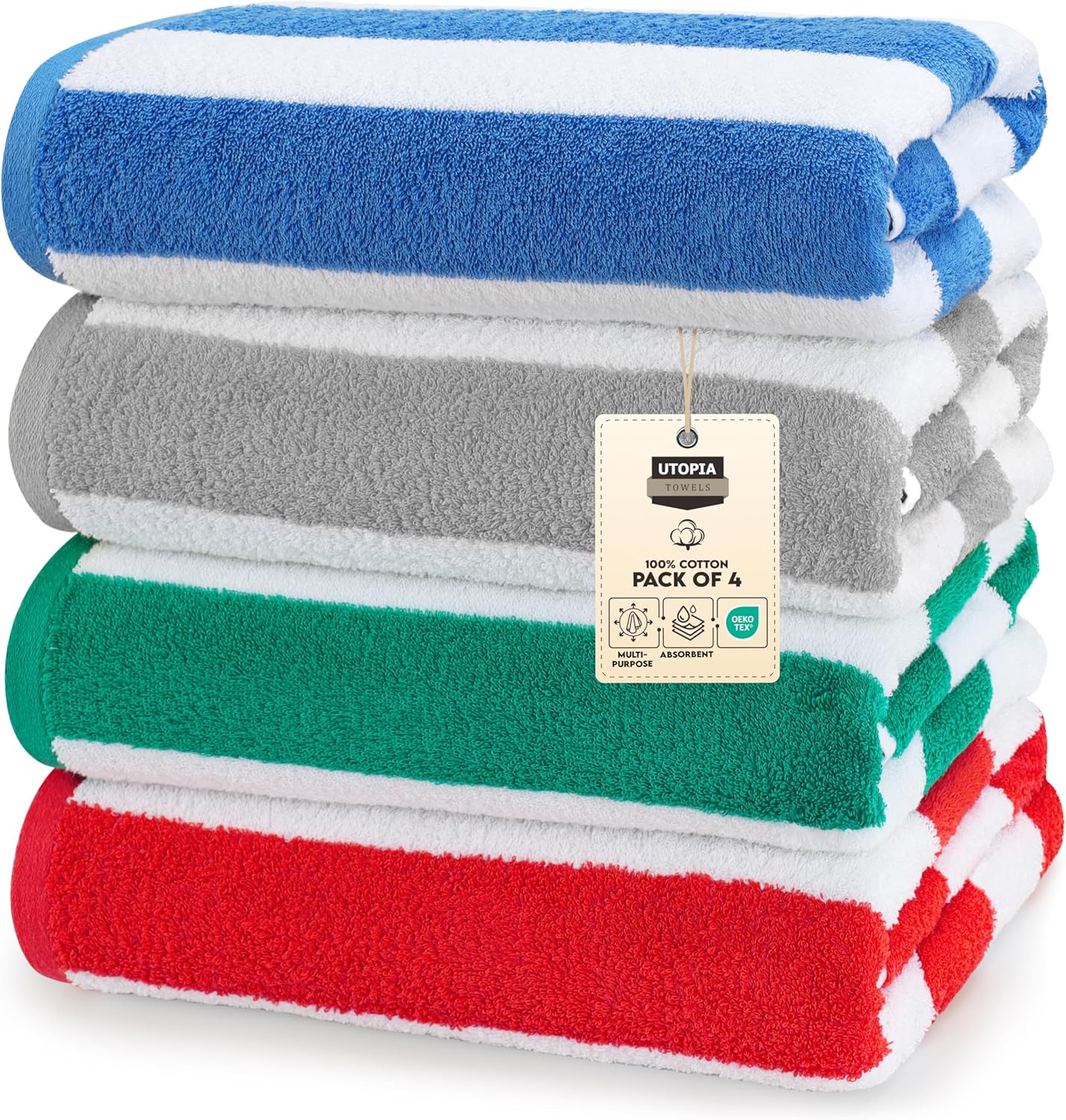 Oversized Cabana Stripe Beach Towels Set of 4 for Summer Fun
