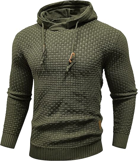 Zaitun Mens Hooded Sweatshirt Long Sleeve Solid Knitted Hoodie