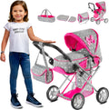 Baby Doll Pram Adjustable Handle Stroller - Versatile 3-in-1 Play