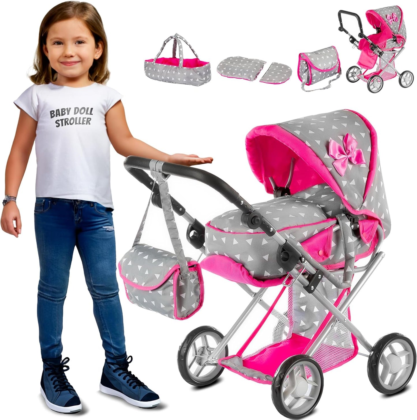 Baby Doll Pram with Adjustable Handle for Endless Playtime Fun