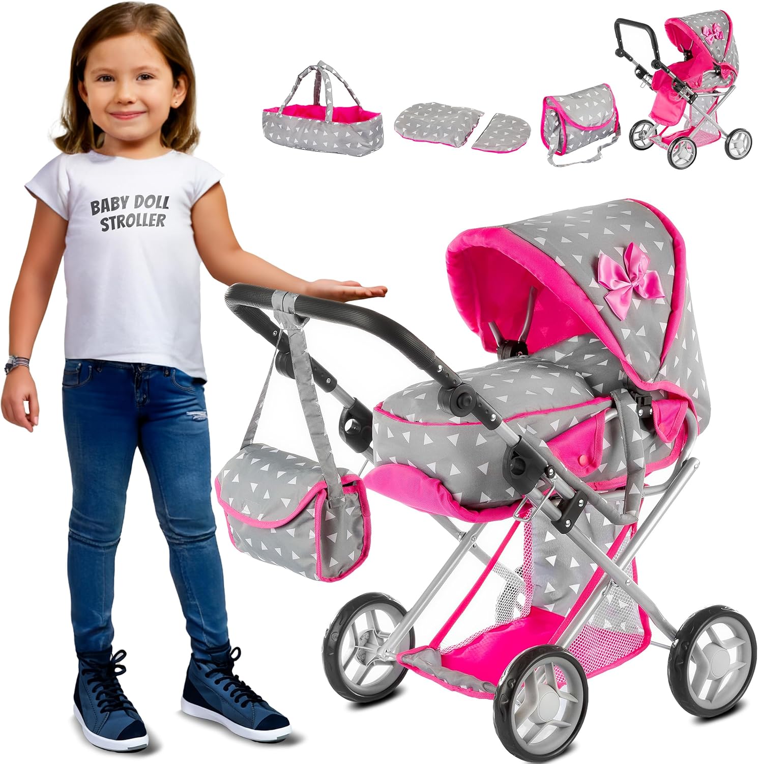 Baby Doll Pram with Adjustable Handle for Endless Playtime Fun