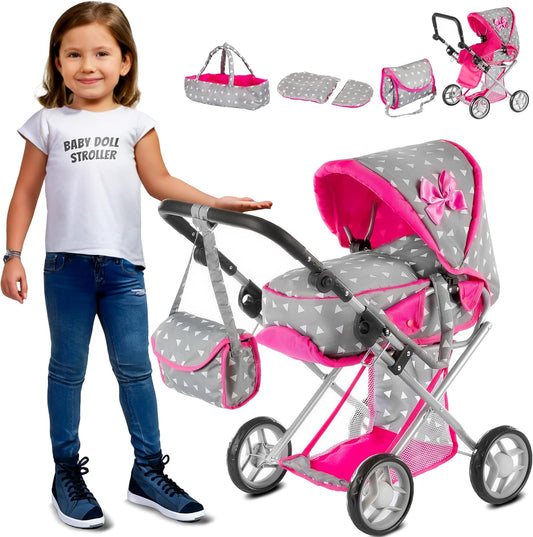 Baby Doll Pram with Adjustable Handle for Endless Playtime Fun