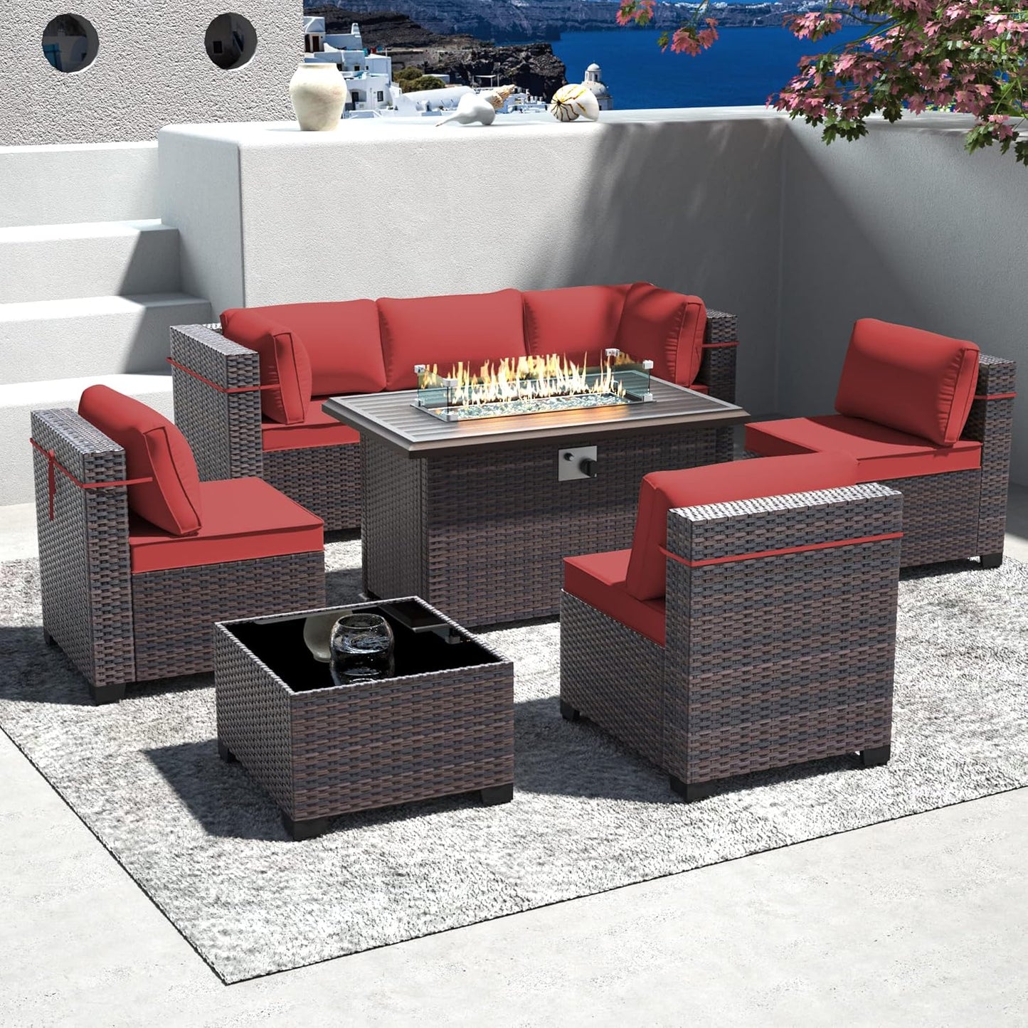 Outdoor Patio Furniture Set with Gas Fire Pit Table for Comfort