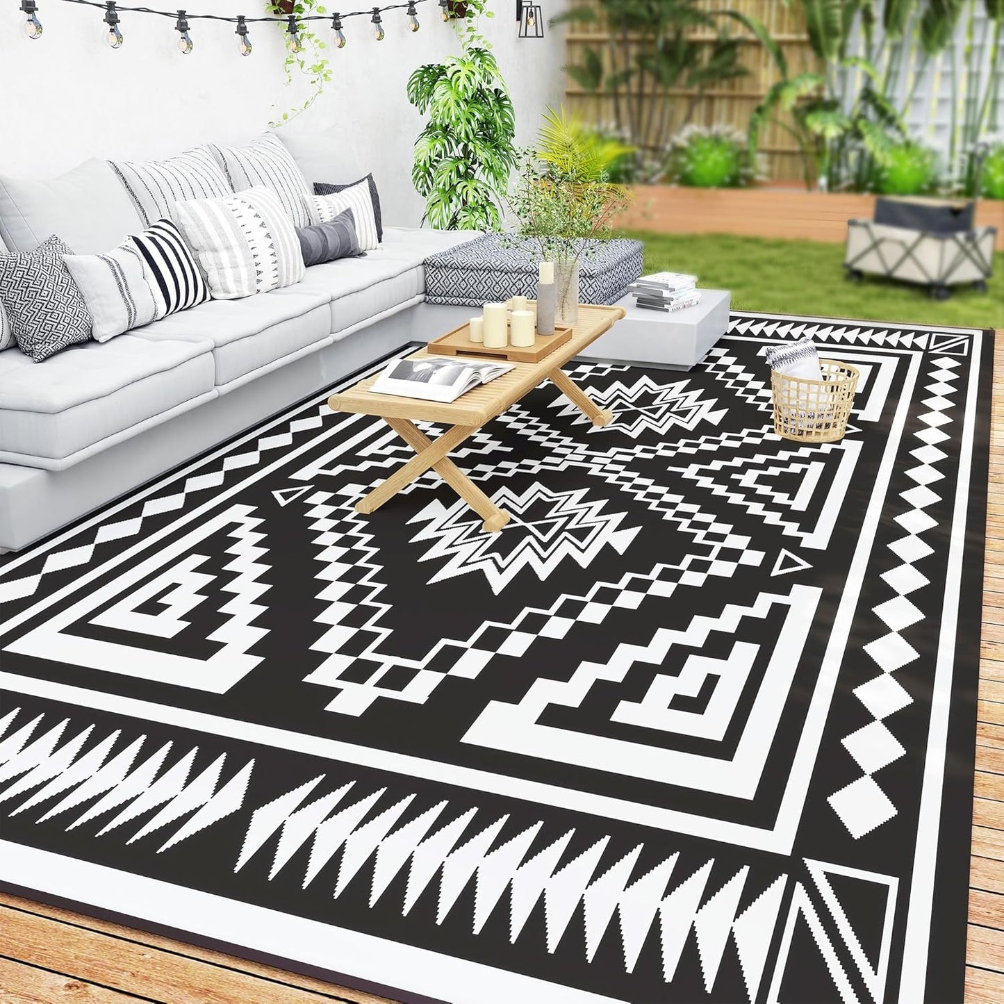Outsunny Outdoor Rug for Patio - Waterproof Reversible Mat