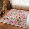 Area Rug 4x6 Washable Boho Rug Pink - Low Pile Floral Accent