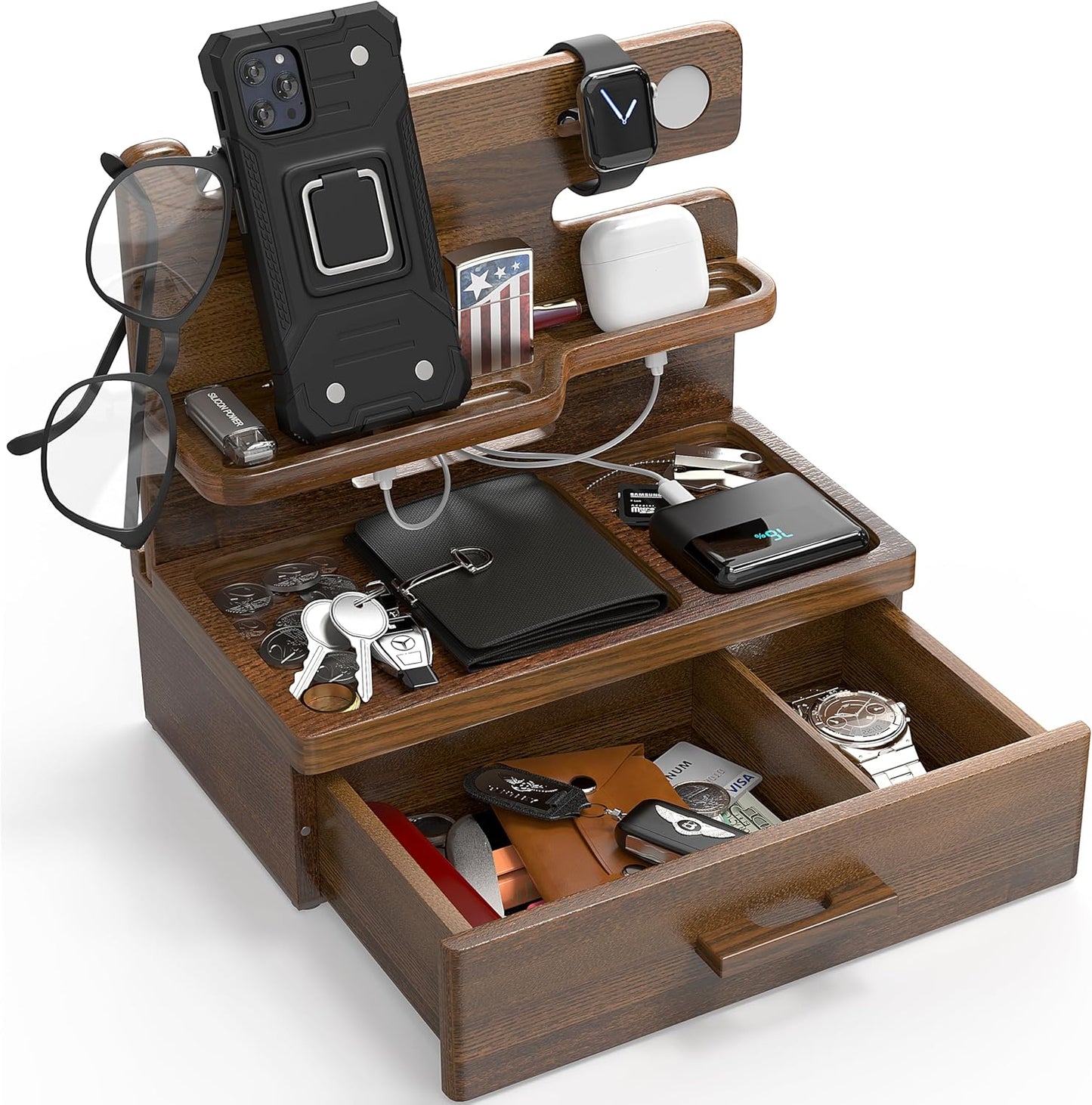 BarvA Phone Docking Station with Drawer Organizer for Nightstand