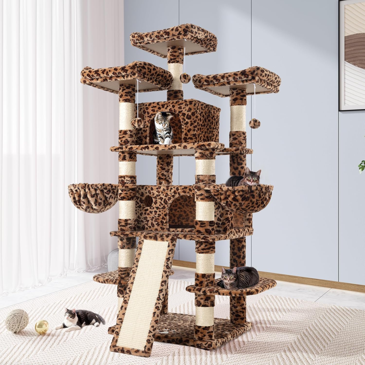 Allewie 68 Inches Cat Tree for Big Feline with Condo and Towers